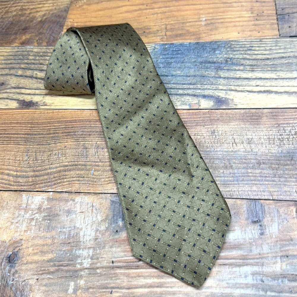Vintage Lord & Taylor Beige Tan Navy Geometric 100% Silk Men’s Neck Tie